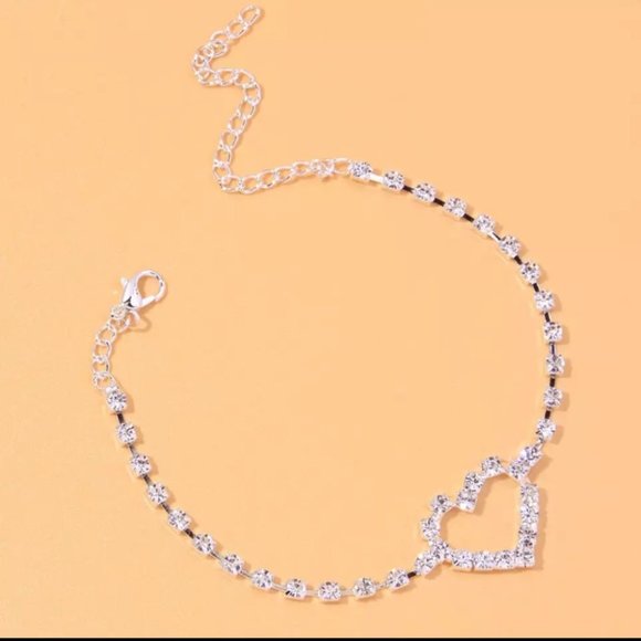 Heart anklet rhinestone open hallow diamond sparkly silver ankle bracelet y2k - Picture 2 of 5